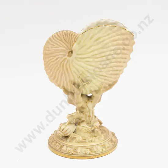 C1893 Royal Worcester Peach Ground Nautilus on Coral Base Centrepiece