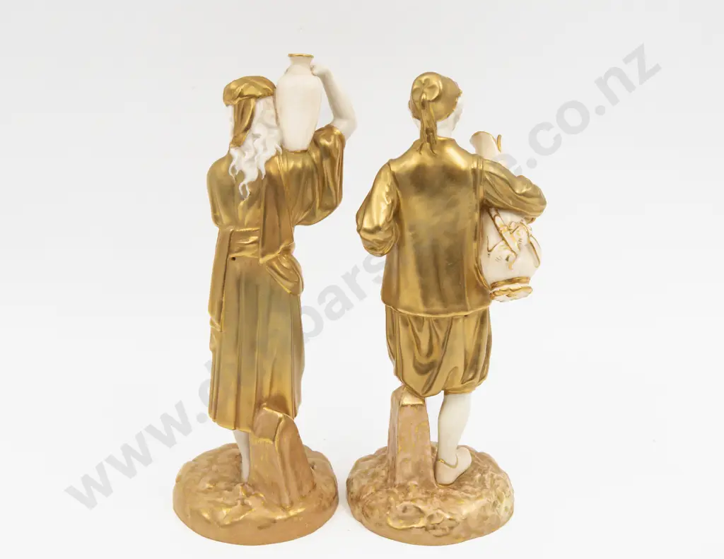 C1950 Royal Worcester Peach Ground 'Eastern Water Carrier' Figures Image 1++