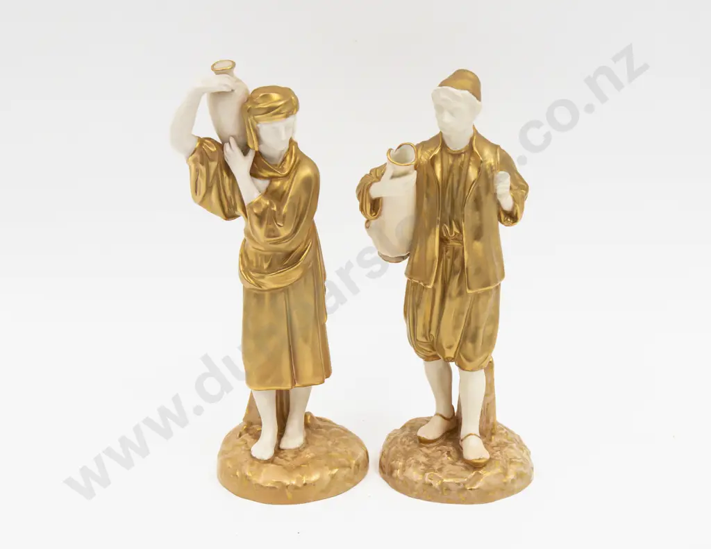 C1950 Royal Worcester Peach Ground 'Eastern Water Carrier' Figures Image 1++