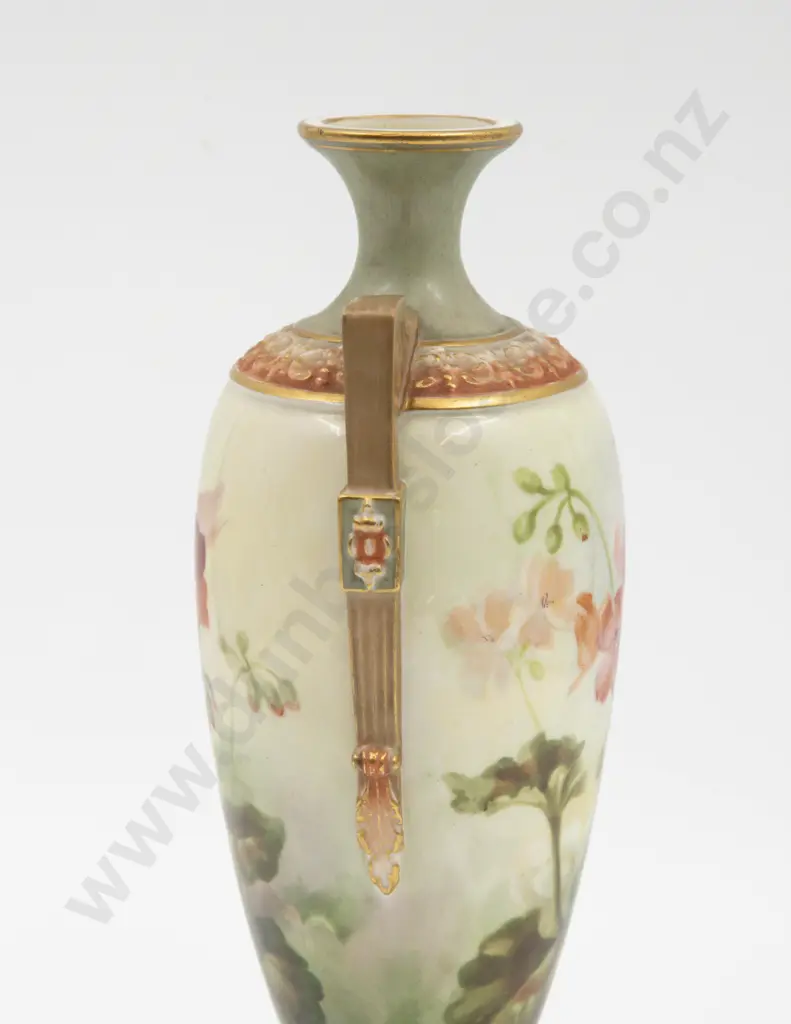 C1920 Royal Worcester Hand Painted Urn Geraniums Signed Richardson Image 1++