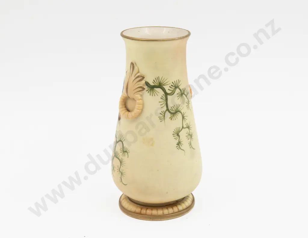 Locke Worcester Peach Ground Peacock Painted Vase Image 1++
