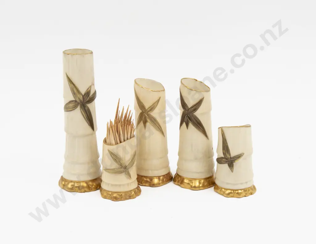 C1924 Royal Worcester Five Bamboo Shoot Bud Vases Image 1++