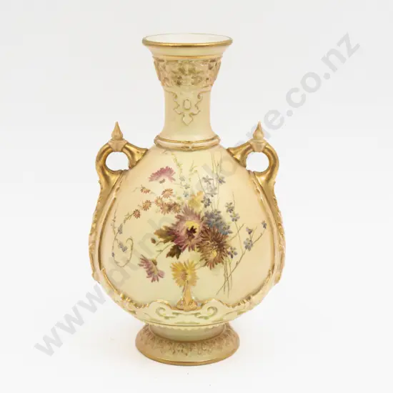 C1893 Royal Worcester Peach Ground Hand Painted Floral Urn