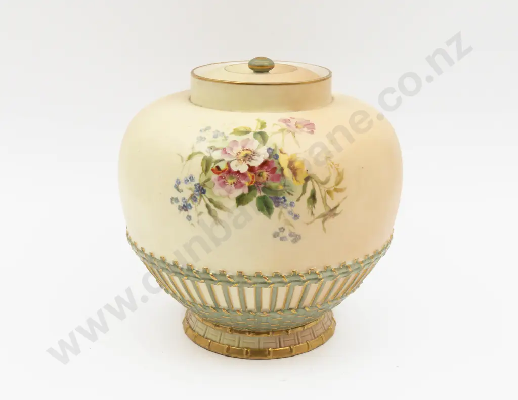 C1901 Royal Worcester Peach Ground Painted Floral Pot Pourri Vase #1286 Image 1++