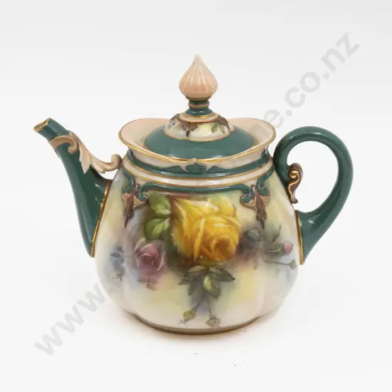 Hadleys Worcester Rose Painted Teapot 14cm