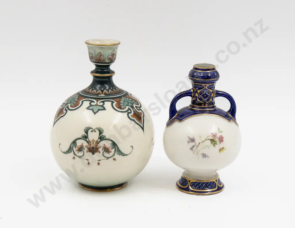 Hadleys and Royal Worcester Two Painted Floral Specimen Vases Image 1++