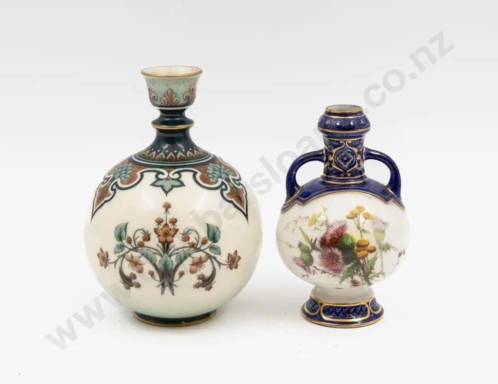 Hadleys and Royal Worcester Two Painted Floral Specimen Vases Image 1++