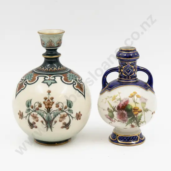 Hadleys and Royal Worcester Two Painted Floral Specimen Vases