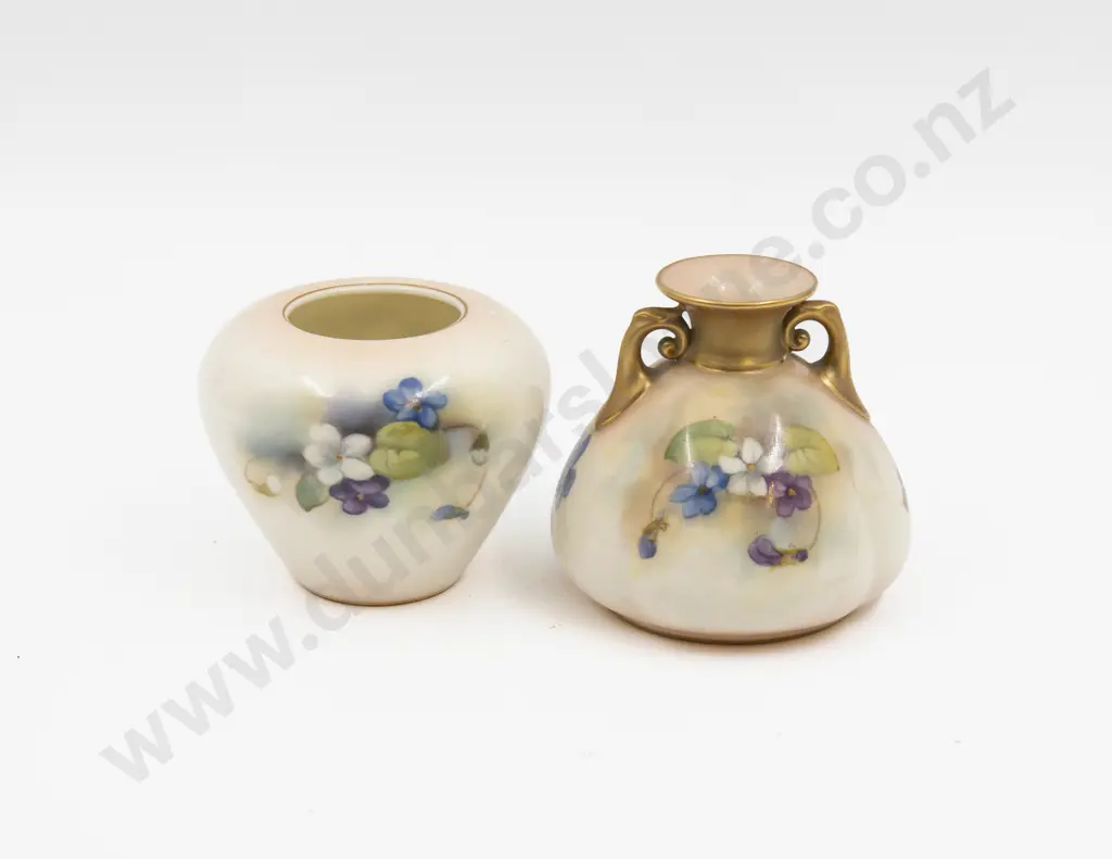 Two C1913 Royal Worcester Painted Violets Posy Pots Image 1++