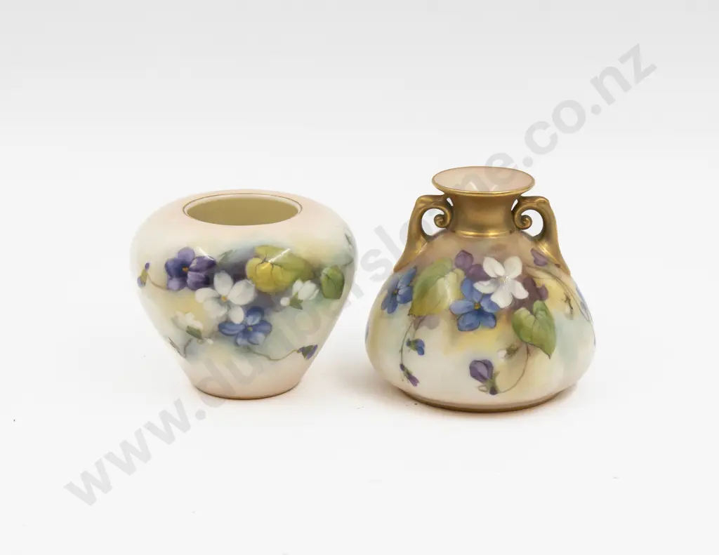 Two C1913 Royal Worcester Painted Violets Posy Pots Image 1++