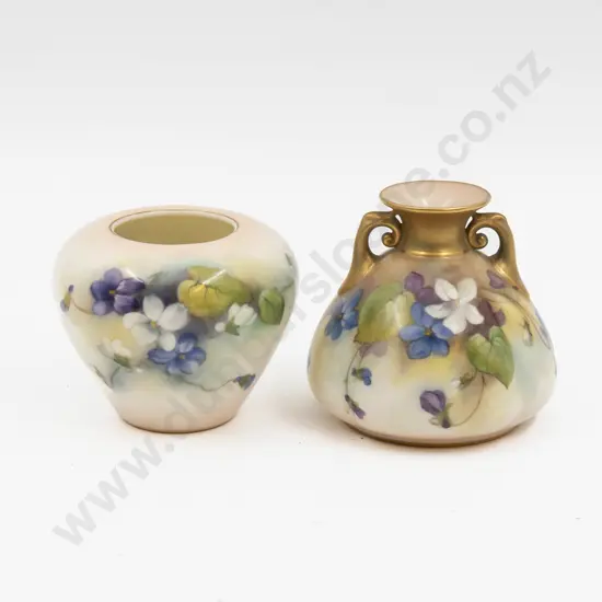 Two C1913 Royal Worcester Painted Violets Posy Pots