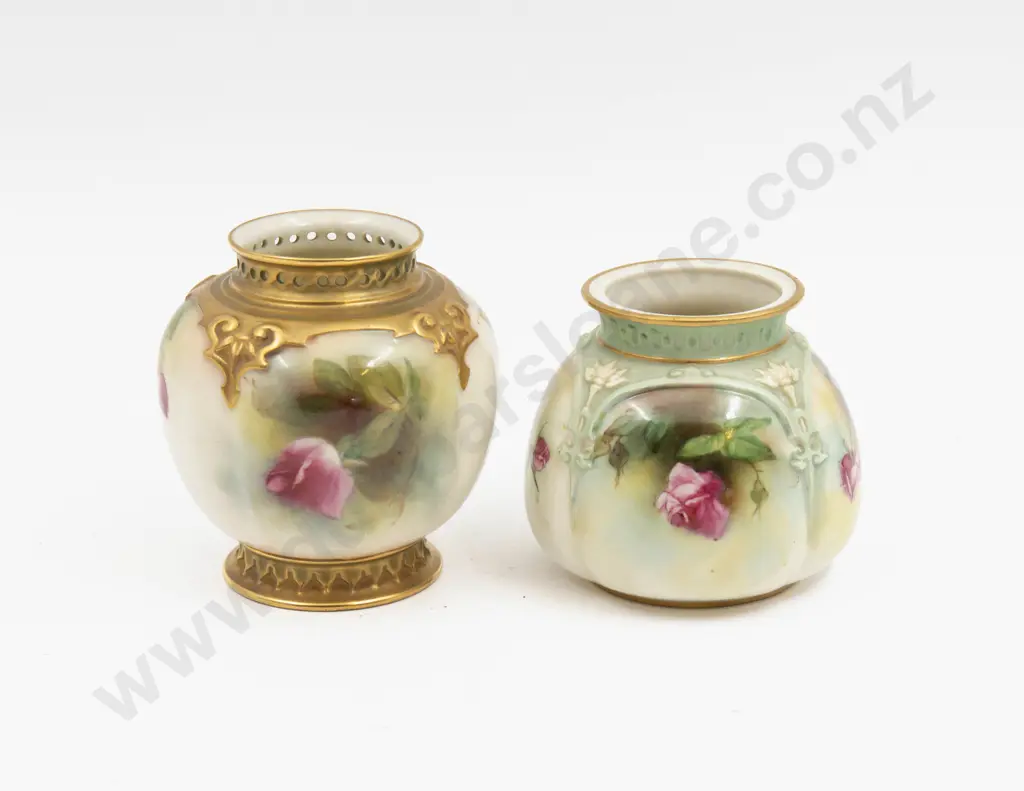 Two C1910 Royal Worcester Painted Roses Posy Pots Image 1++