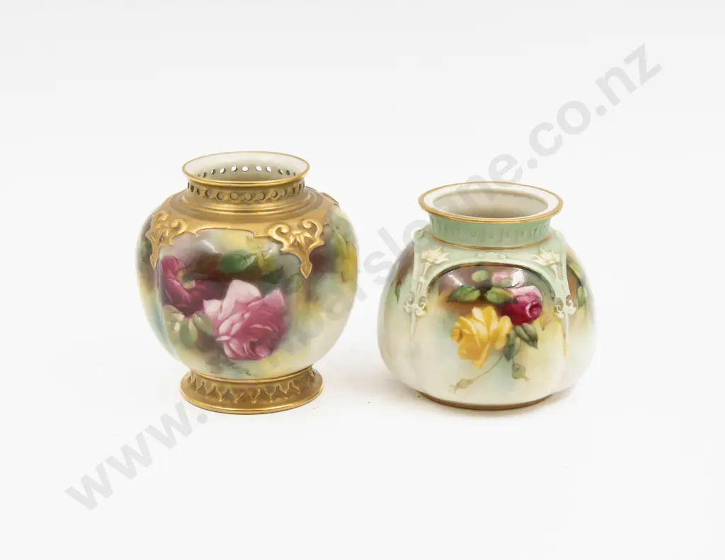 Two C1910 Royal Worcester Painted Roses Posy Pots Image 1++