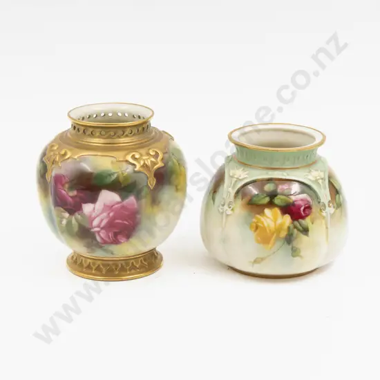 Two C1910 Royal Worcester Painted Roses Posy Pots