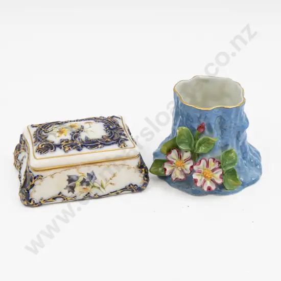 C1897 Royal Worcester Painted Floral Trinket Box and Later Floral Encrusted Pot