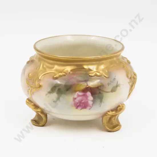 C1920 Royal Worcester Painted Roses Planter signed  E M Fildes