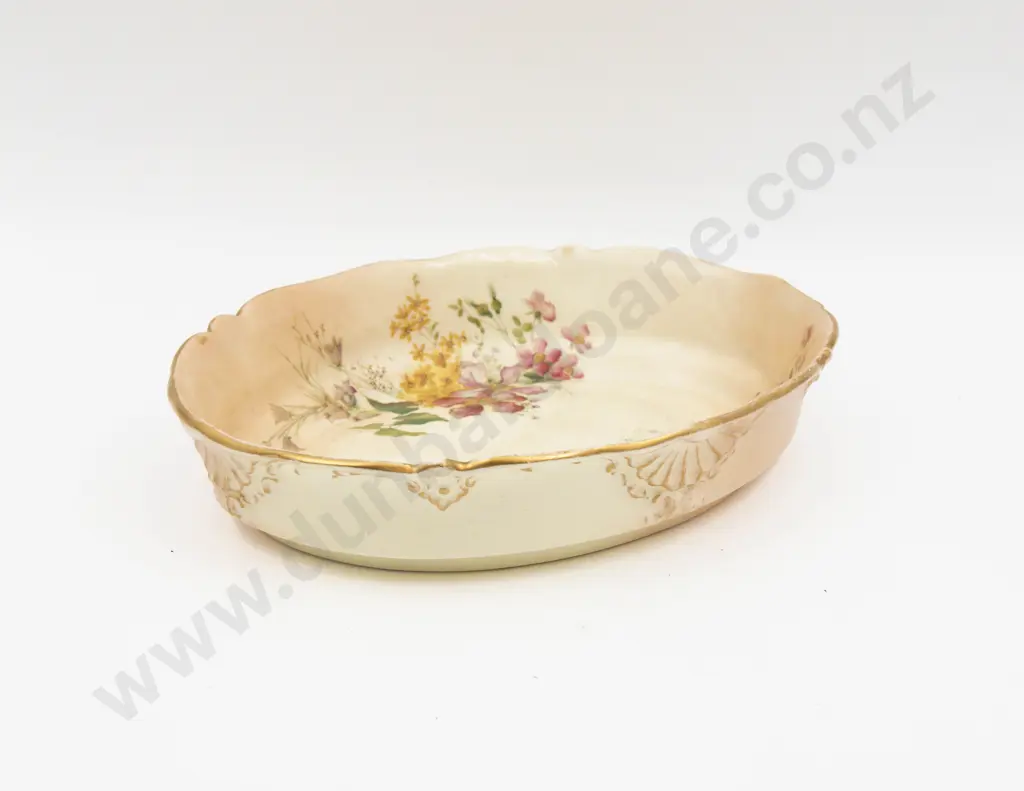 C1900 Royal Worcester Peach Ground Painted Florals Serving Dish With Posy Pot and Rouge Pot Image 1++