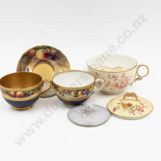 Unmatched Royal Worcester Two Tea Cups - Saucer - Moustache Cup - Two Lids