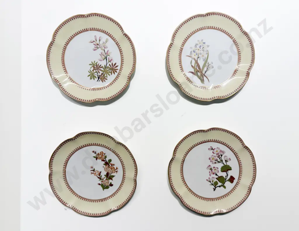 Four Late C19th Royal Worcester Hand Painted Floral Dessert Plates Image 1++