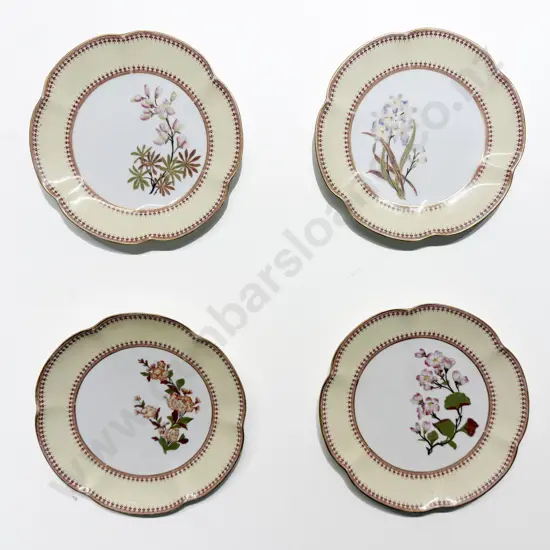 Four Late C19th Royal Worcester Hand Painted Floral Dessert Plates