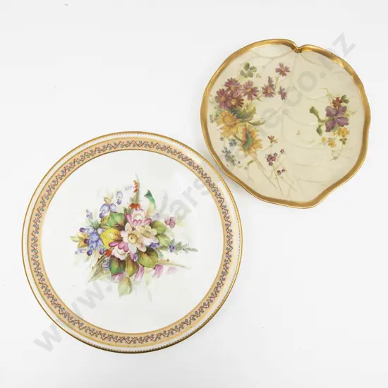 Two Late C19th Royal Worcester Dessert & Serving Plates Hand Painted with Florals 23cm Dia & 18.5cm Dia