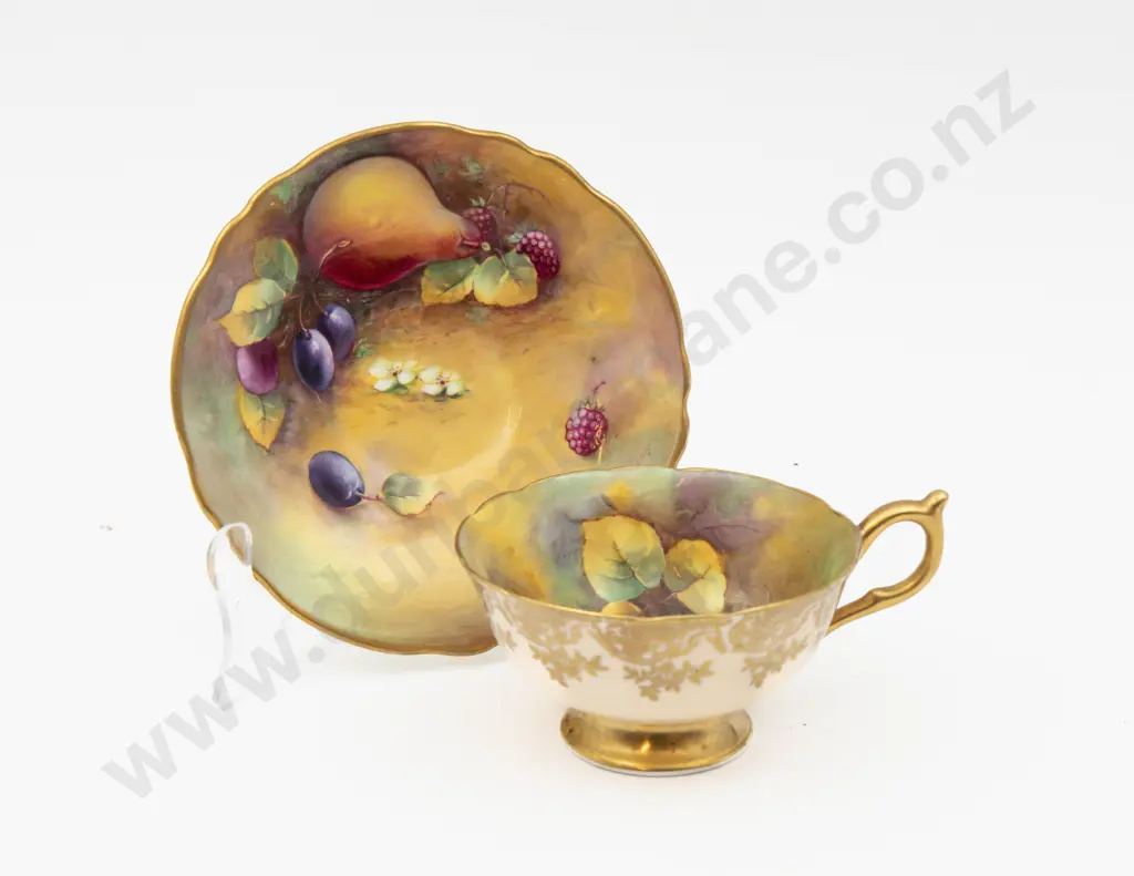 Paragon Tea Cup and Saucer Hand Painted with Fruits Signed A Hollond Image 1++