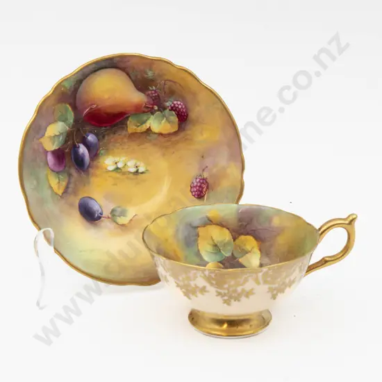 Paragon Tea Cup and Saucer Hand Painted with Fruits Signed A Hollond