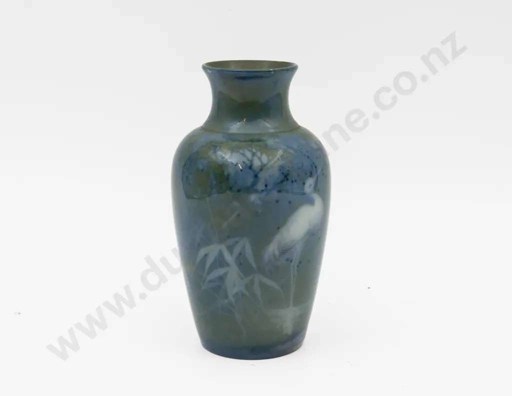 C1911 Royal Worcester Sabrina Ware Vase Hand Painted With Crane Signed A Shock 15.5cm H Image 1++
