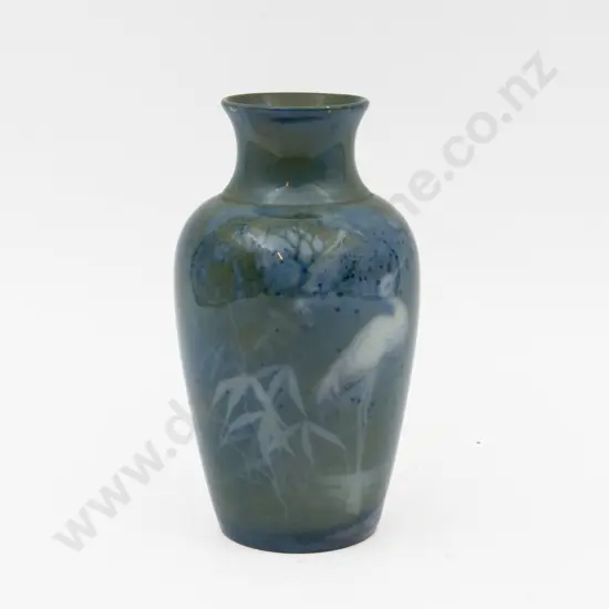 C1911 Royal Worcester Sabrina Ware Vase Hand Painted With Crane Signed A Shock 15.5cm H
