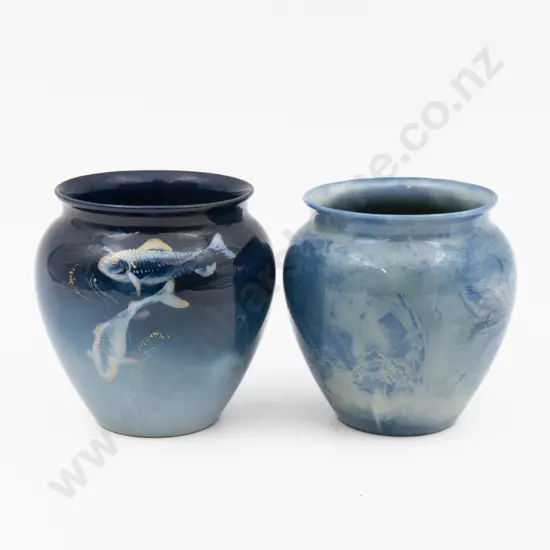 Two Royal Worcester Sabrina Ware Posy Pots Painted With Fish & Swan Signed W Powell 6cm dia