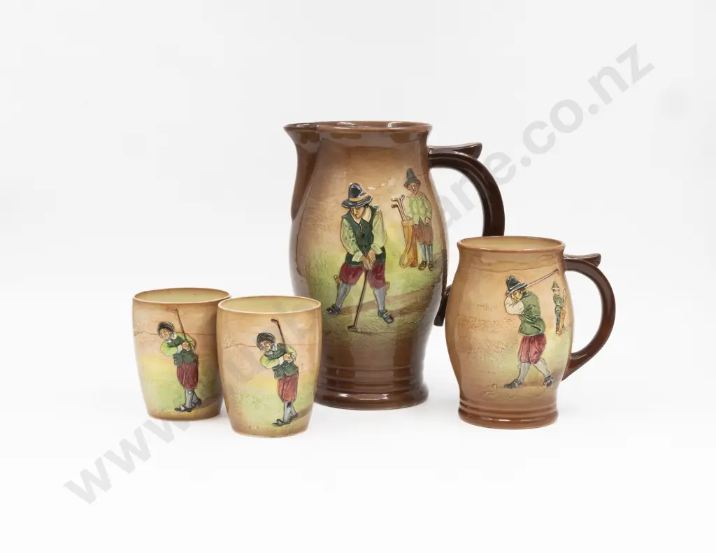RD Shallow Relief Golfing Ale Jug Pint Mug & Two Tumblers Image 1++