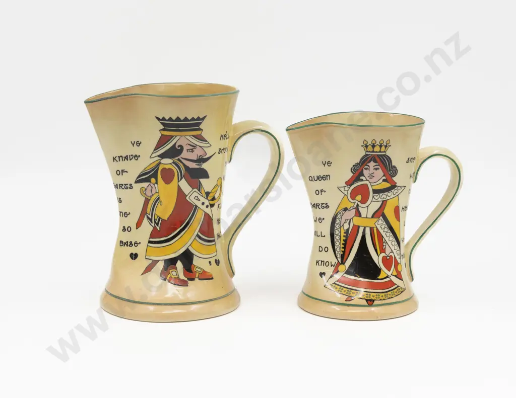 RD Graduated Pair of Jugs "The Knave & Queen of Hearts" 20cm & 17.5cm H Image 1++