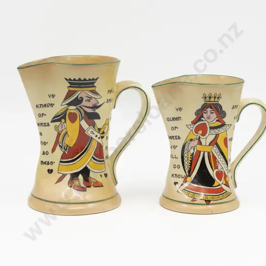 RD Graduated Pair of Jugs "The Knave & Queen of Hearts" 20cm & 17.5cm H