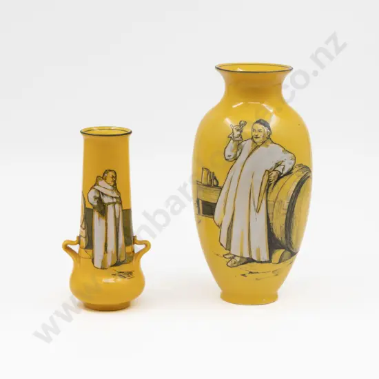 Two RD H. Tittensor Handpainted "Jolly Monk" Series Vases 21.5cm & 18cm H