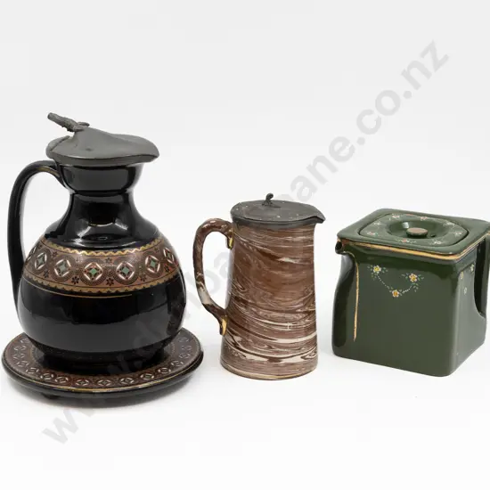 Pinder Bourne & Co Hot Water Jug on Stand with Cube Teapot & Other Jug