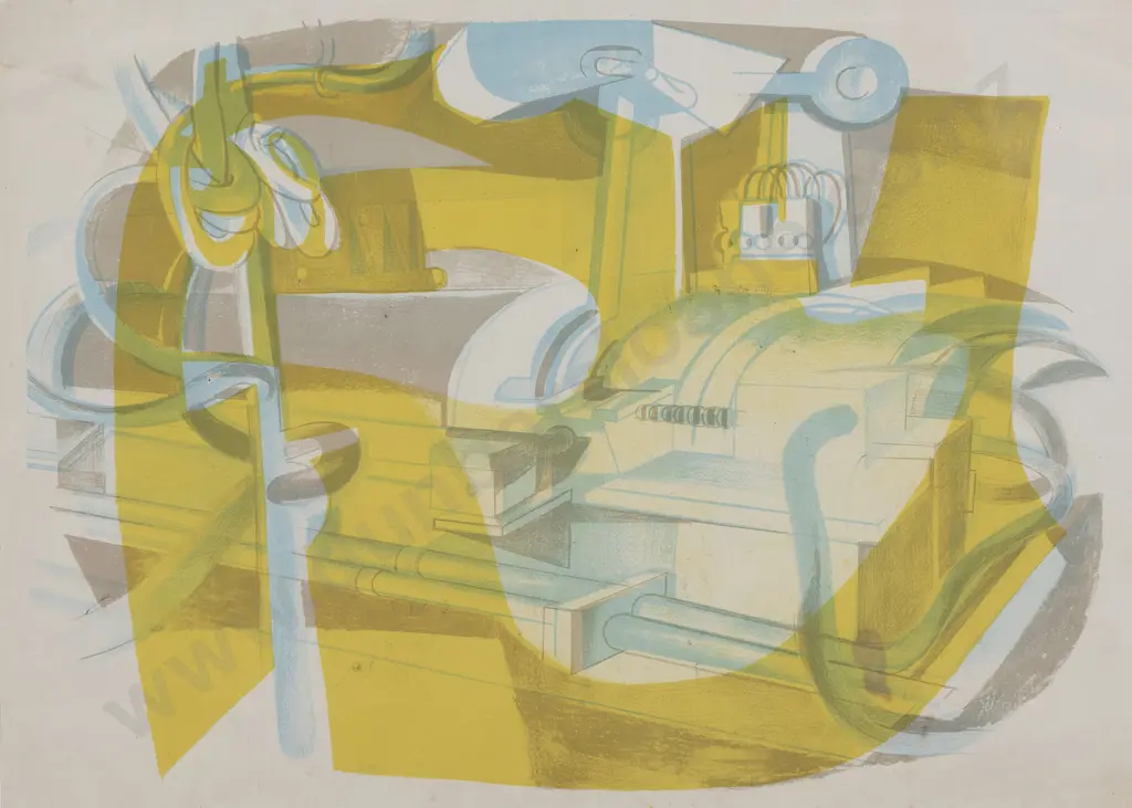 Louise Henderson (1902 - 1994) - On 'Southern Cross' Engine Room Image 1++
