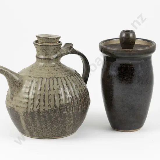 Frederika Ernstein Lidded Vase & NZ Pottery Wine Flagon
