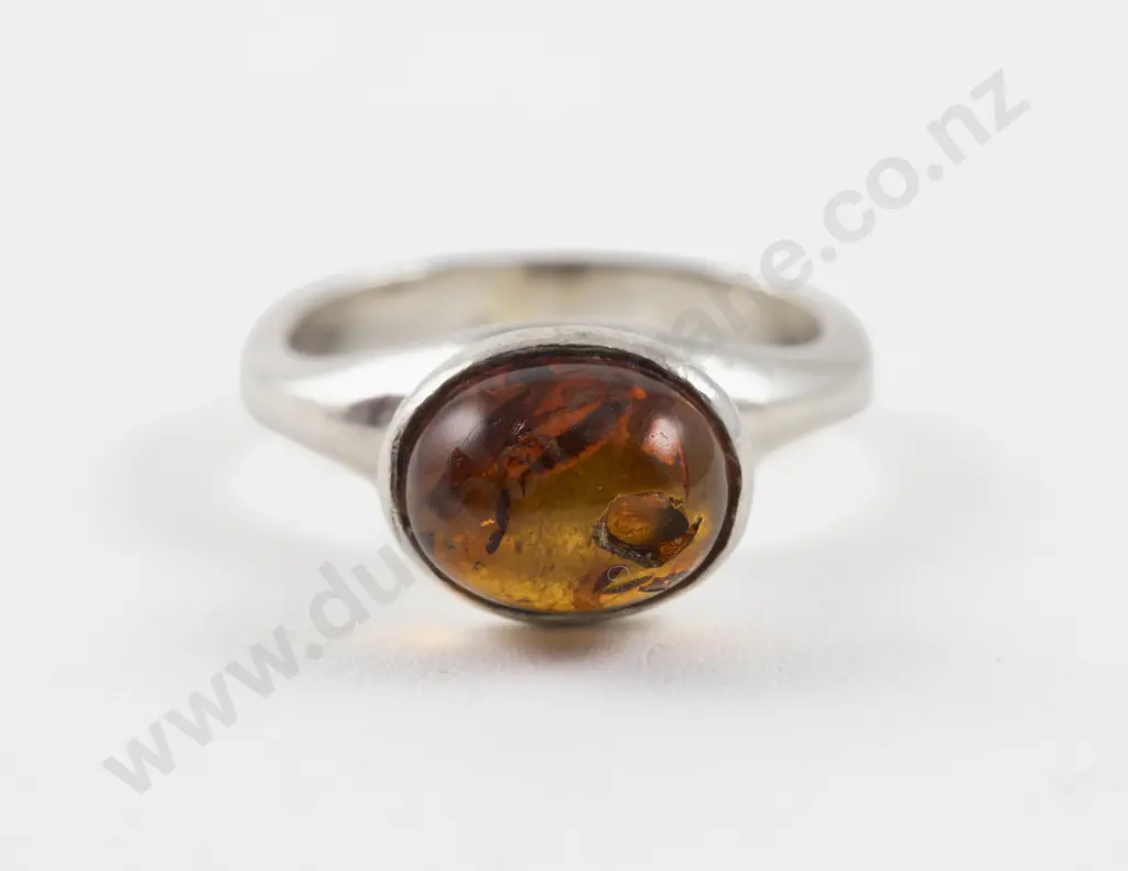 S/S Single Stone Amber Ring Image 1++