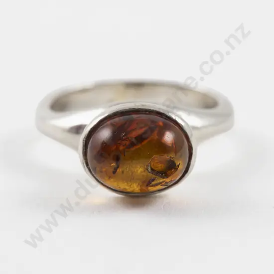 S/S Single Stone Amber Ring