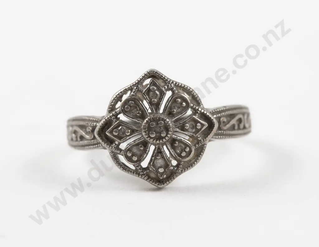 S/S and Marcasite Floret Cluster Ring Image 1++