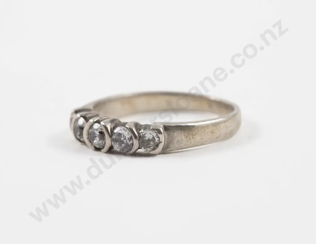 S/S Five Stone Clear Crystal Band Ring Image 1++