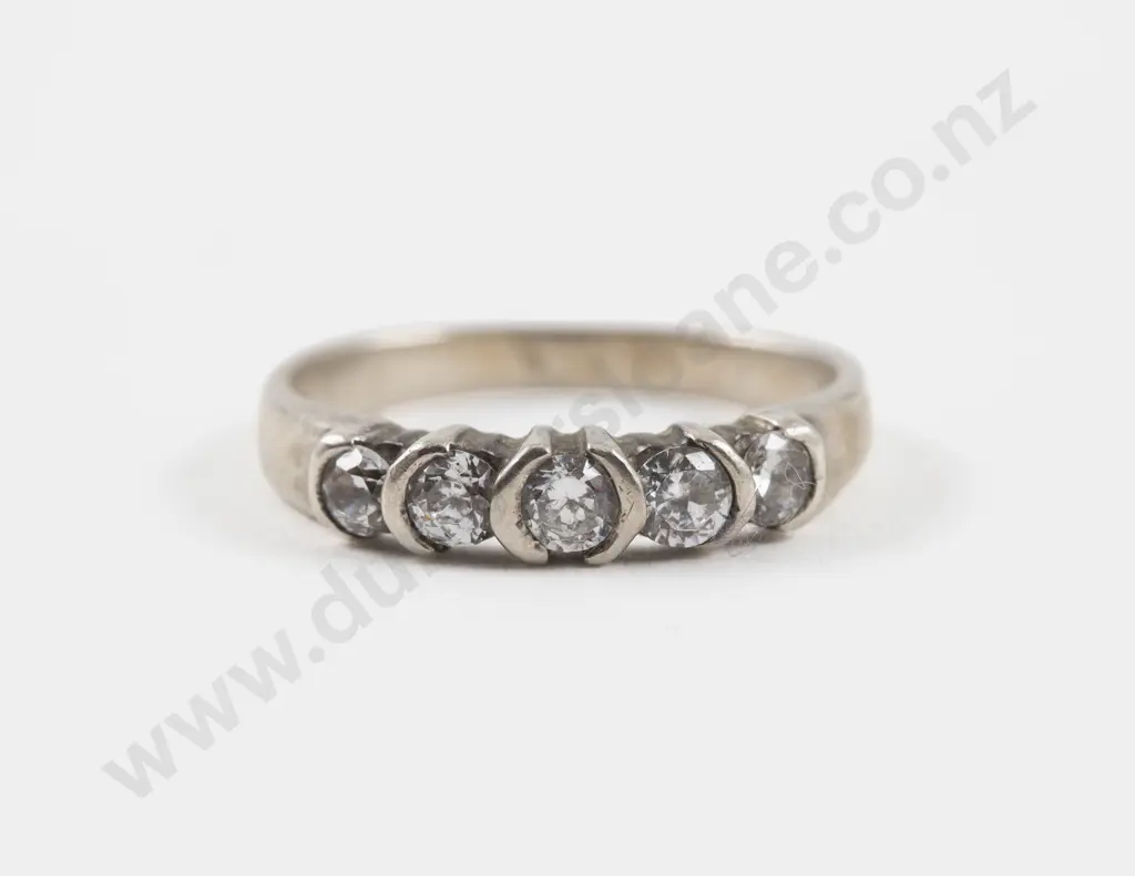 S/S Five Stone Clear Crystal Band Ring Image 1++