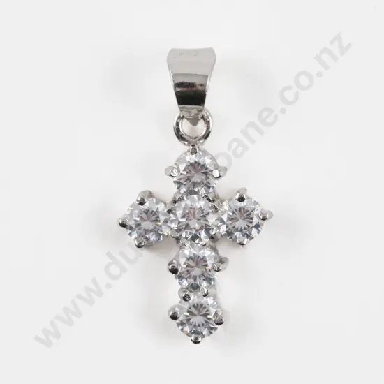 14ct White Gold Six Stone Cubic Zirconia Cross Pendant