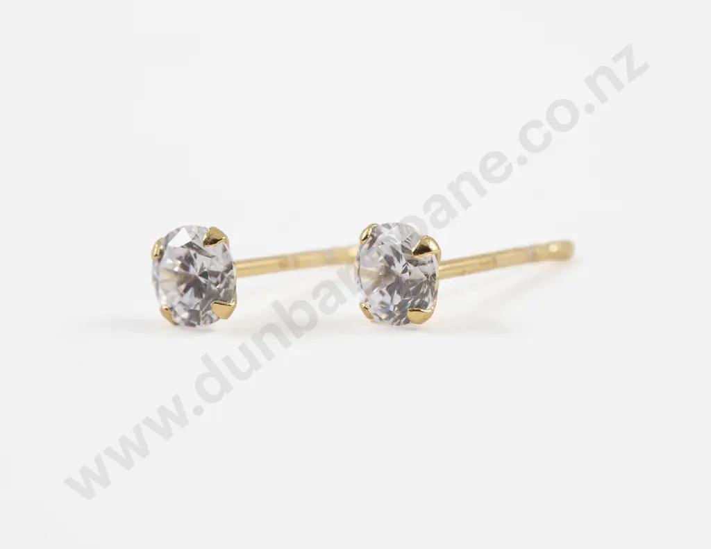 Pair .925 Silver Gilt Single Stone Cubic Zirconia Stud Earrings Image 1++