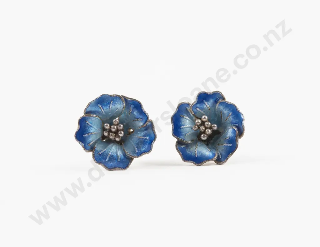 Pair Vintage S/S and Enamel Flower Earrings Image 1++