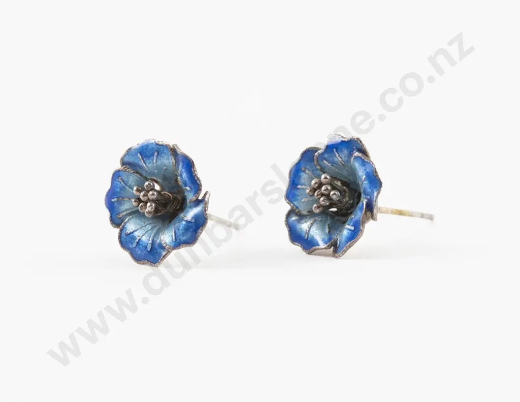 Pair Vintage S/S and Enamel Flower Earrings Image 1++