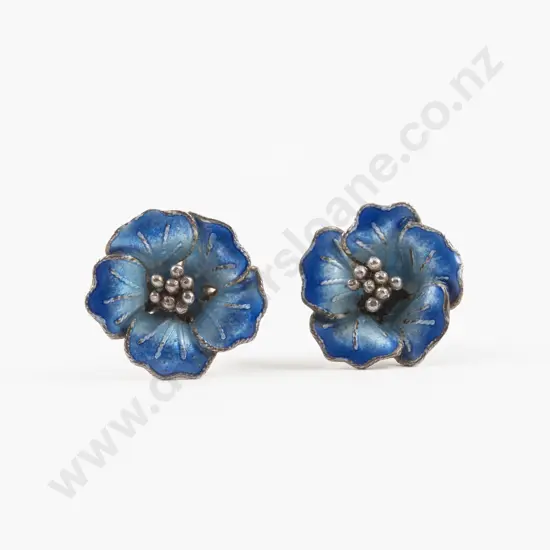 Pair Vintage S/S and Enamel Flower Earrings
