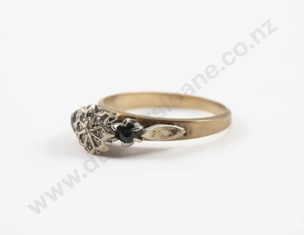 9ct Ten Stone Diamond and Sapphire Floret Cluster Ring Image 1++