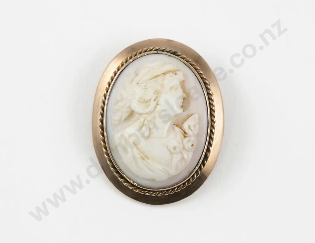 9ct Framed Classical Portrait Cameo Brooch Image 1++