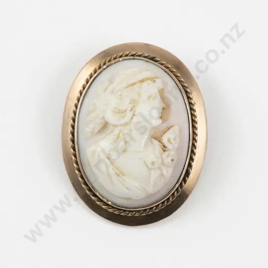 9ct Framed Classical Portrait Cameo Brooch